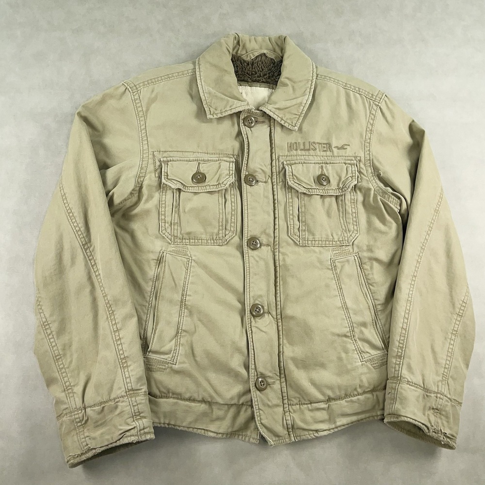Vintage Y2K Hollister Mens Small Heavy Deep Pile Fleece Lined Military Jacket